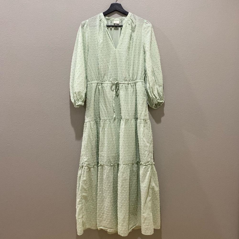 A New Day 100% Cotton Mint Green Swiss Dot Tiered Maxi Dress Size M